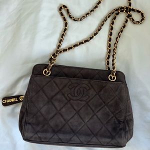 Chanel Vintage Suede Leather Quilted Bag. 100% Authentic.